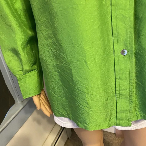 VTG 100% Silk Women’s Kelly Green Blouse Shirt Robbie Bee Sz S 80s 90s Holiday - Picture 7 of 14